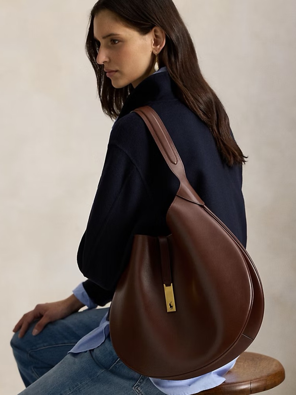 Ralph Lauren Chestnut Brown Leather Hobo Tote